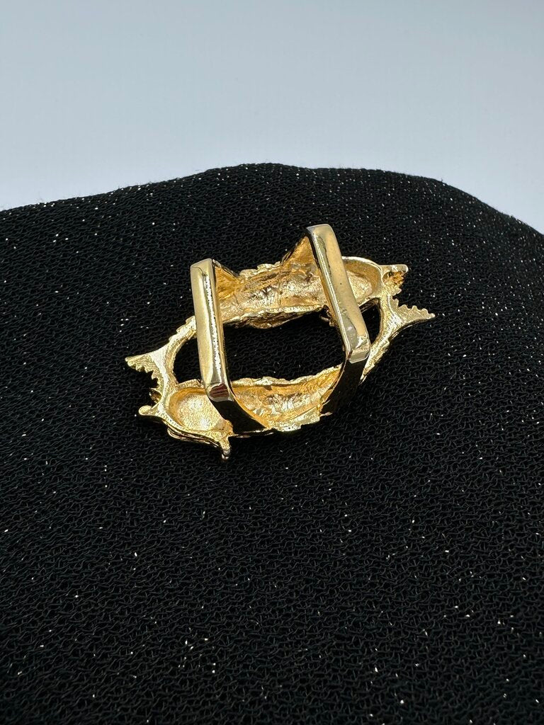 Vintage Gold Tone Metal Fish Belt Buckle