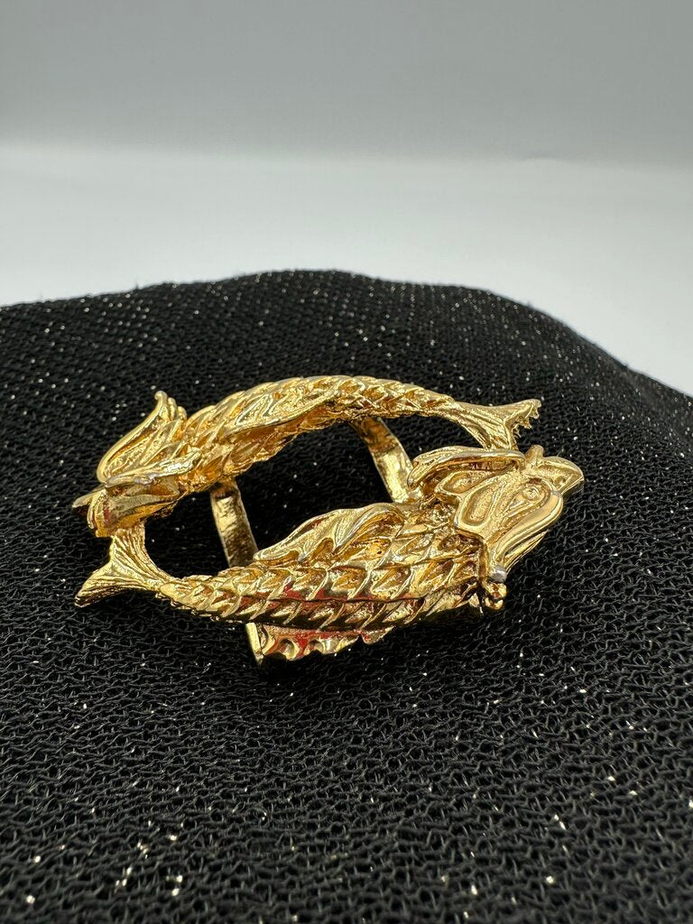 Vintage Gold Tone Metal Fish Belt Buckle