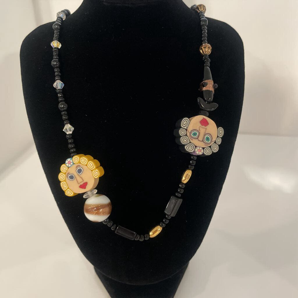 Multicolored Beaded Necklace With Faces