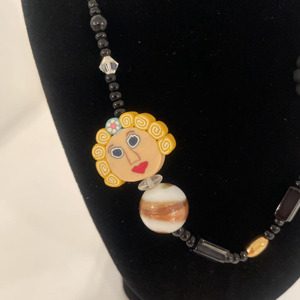 Multicolored Beaded Necklace With Faces