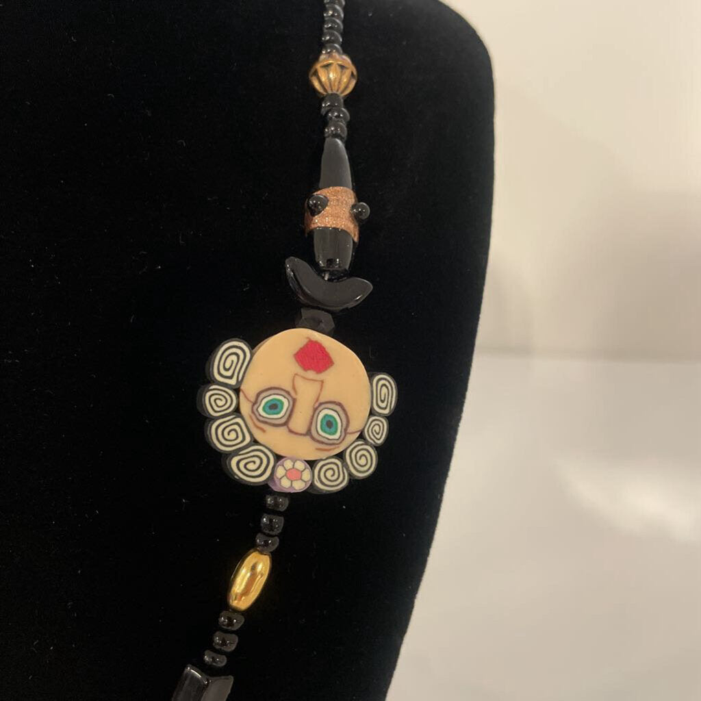 Multicolored Beaded Necklace With Faces