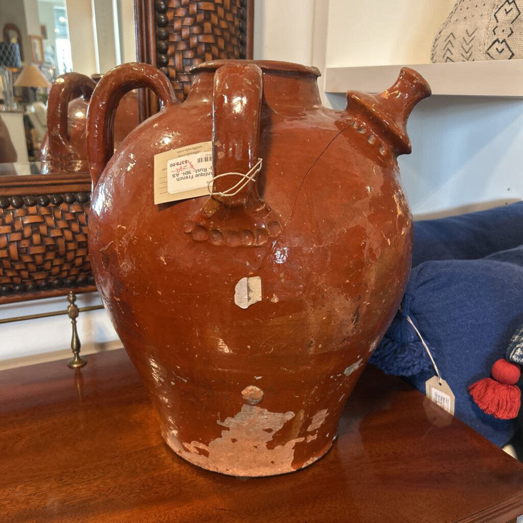 19 C. Antique French Oil Jug- Rust- 16H- AS IS