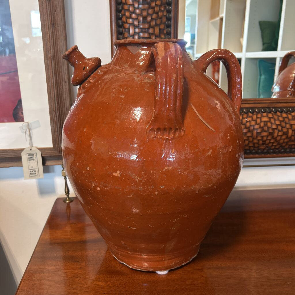 19 C. Antique French Oil Jug- Rust- 15H