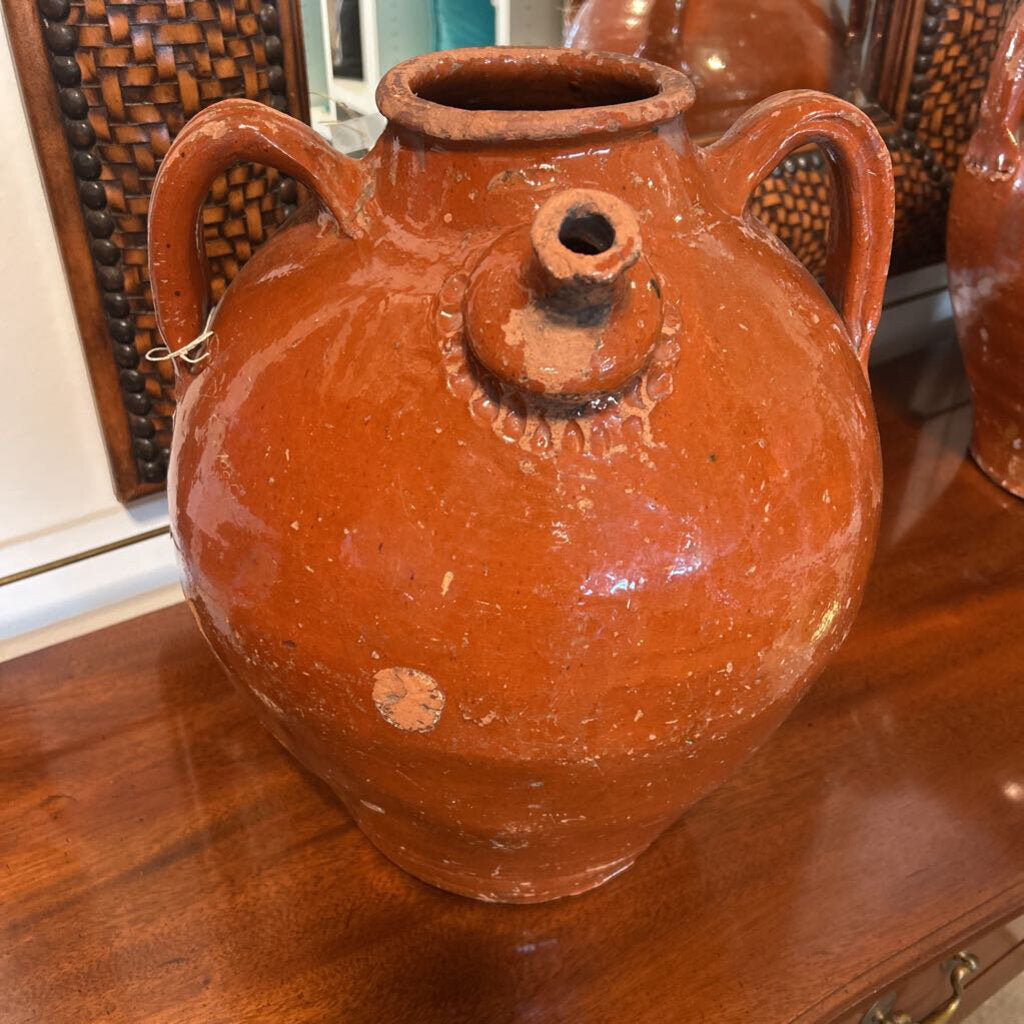 19 C. Antique French Oil Jug- Rust- 15H