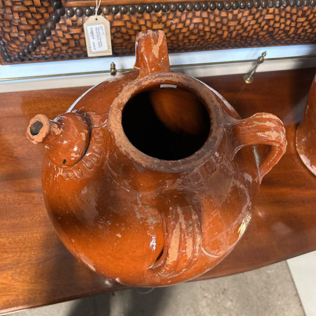 19 C. Antique French Oil Jug- Rust- 15H