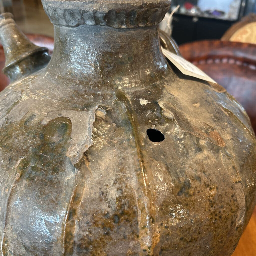 19 C. Antique French Oil Jug- Green- 16H- AS IS