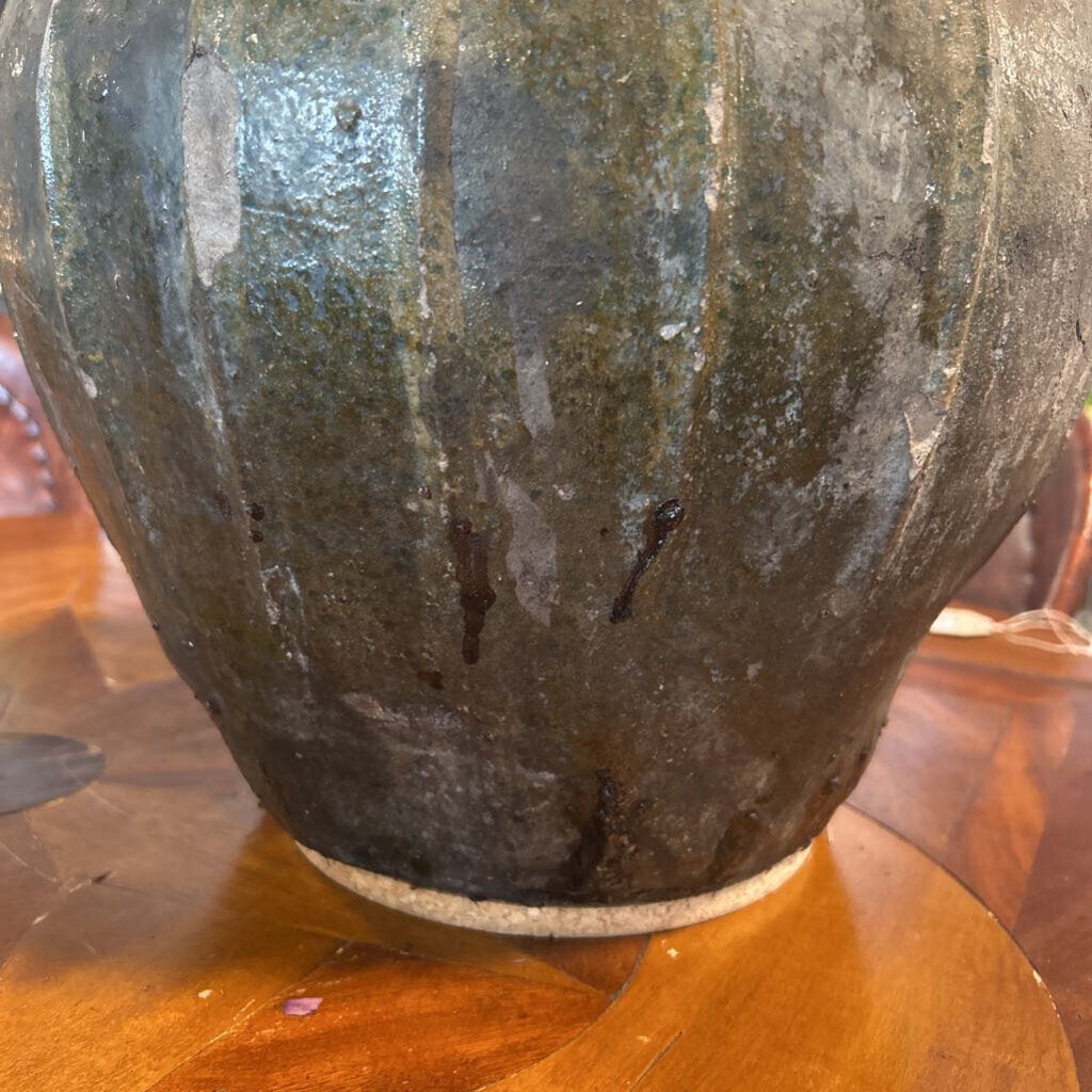 19 C. Antique French Oil Jug- Green- 16H- AS IS