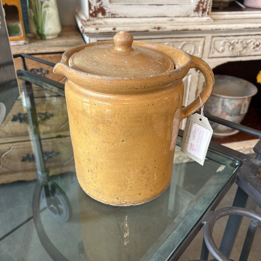 19 C. French Ochre Ware Pitcher W/ Lid- 9H