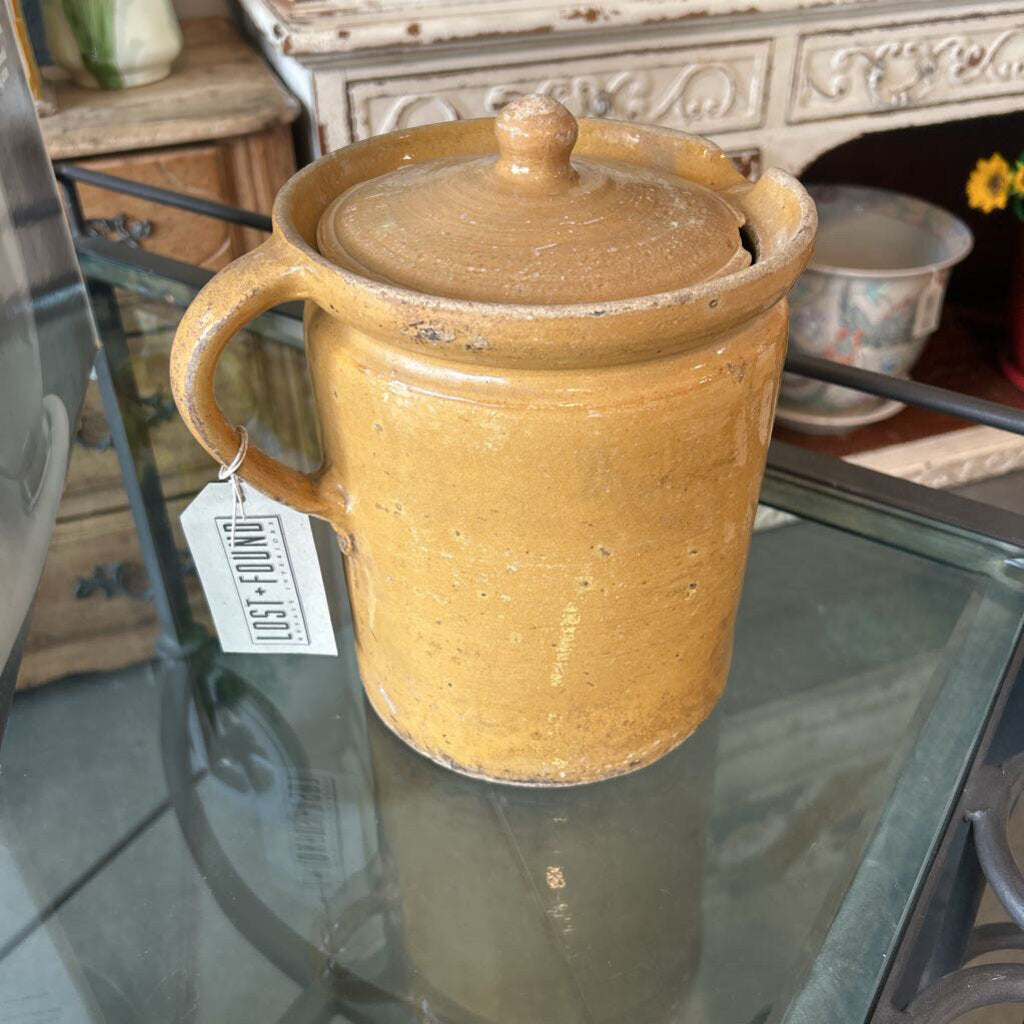 19 C. French Ochre Ware Pitcher W/ Lid- 9H