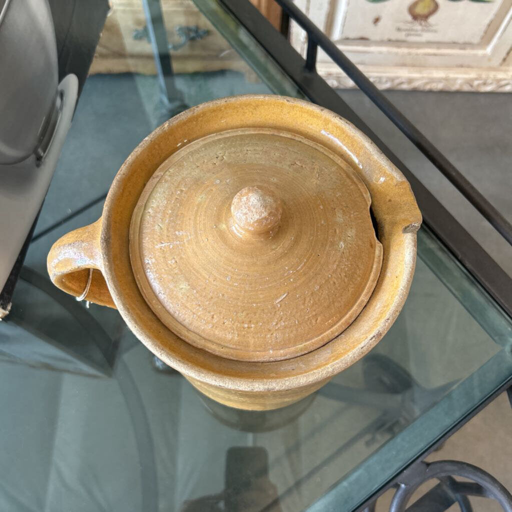 19 C. French Ochre Ware Pitcher W/ Lid- 9H