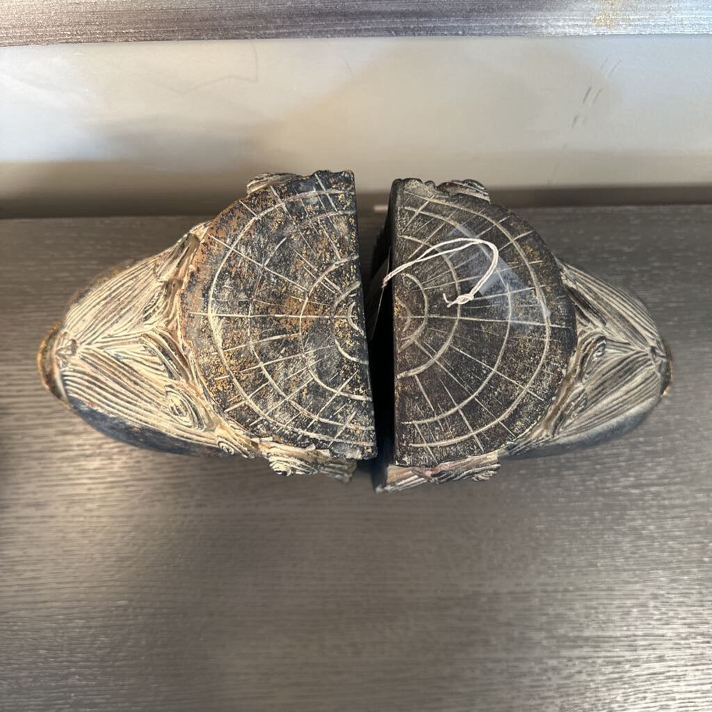 Vintage Carved Koi Fish Rustic Bookends - 11.5"