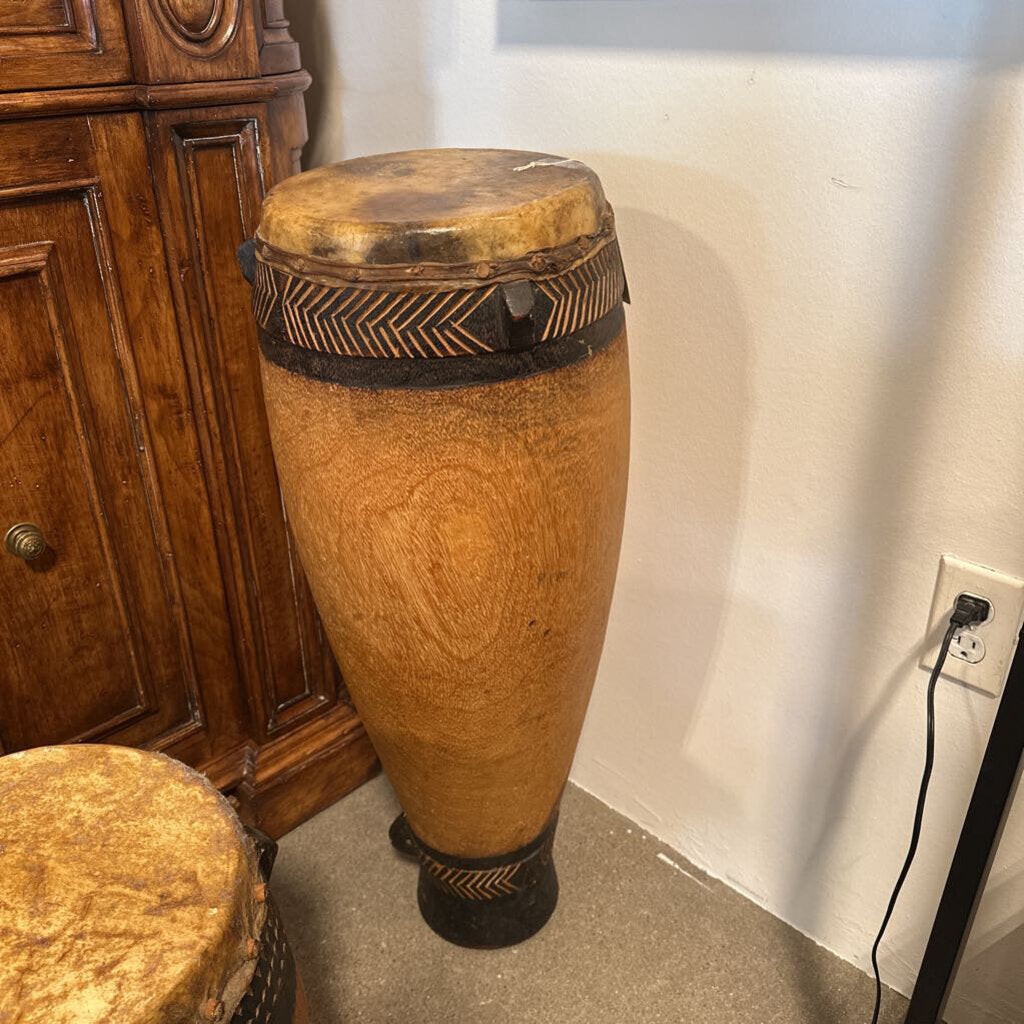 Handmade Wood African Drum- 33"H