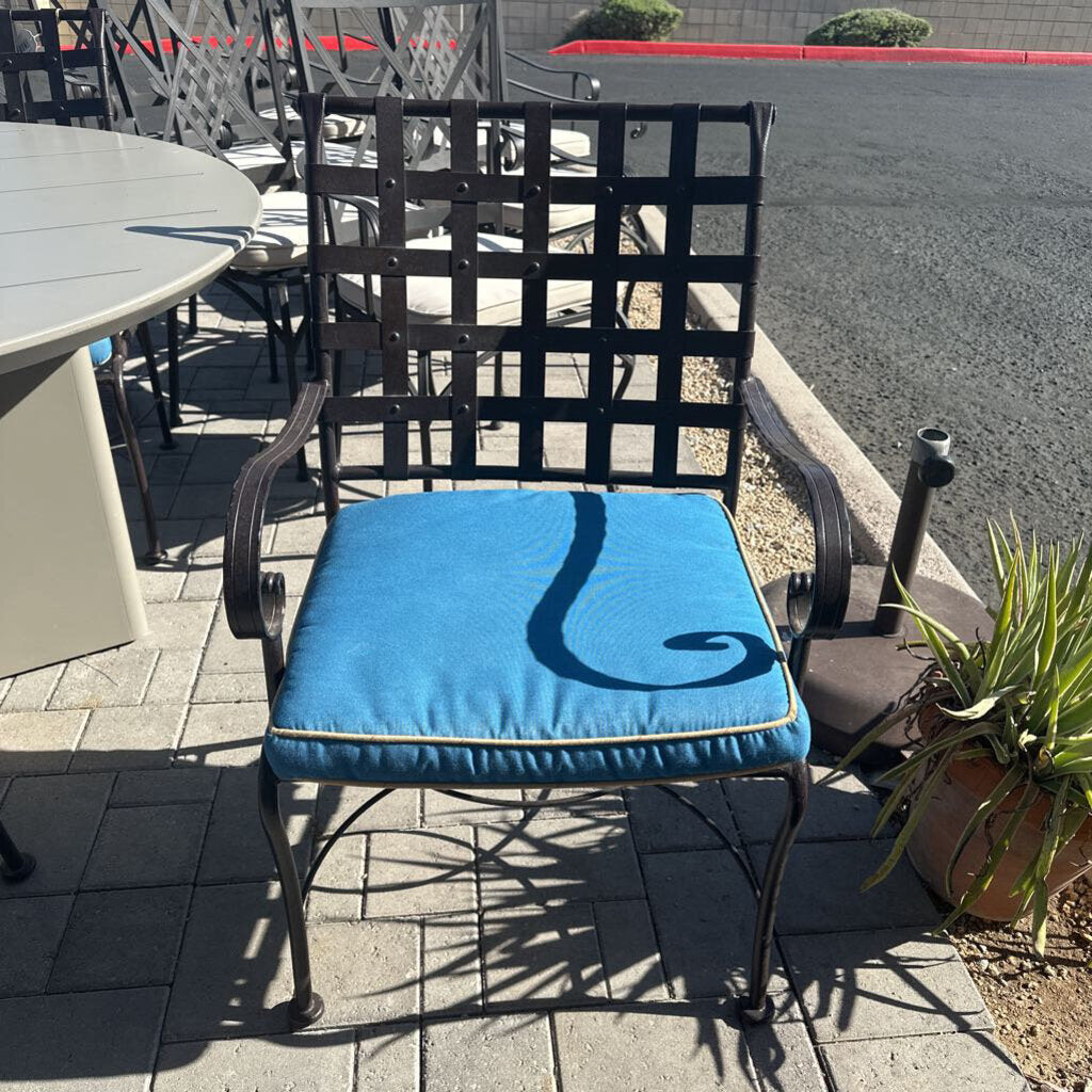 OW Lee Iron Dining Chairs W/ Blue Cushions- Set of 4