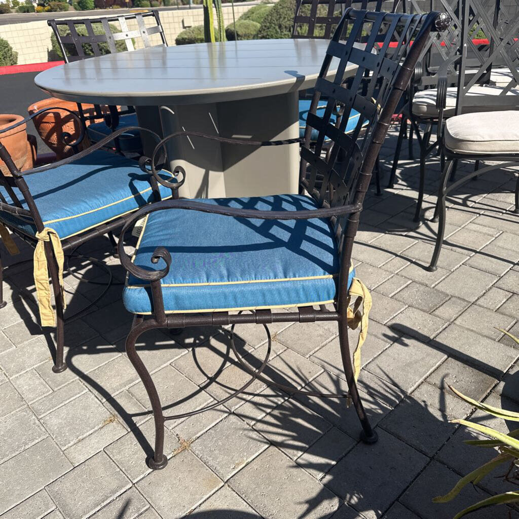 OW Lee Iron Dining Chairs W/ Blue Cushions- Set of 4