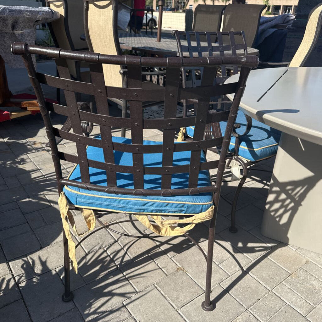 OW Lee Iron Dining Chairs W/ Blue Cushions- Set of 4