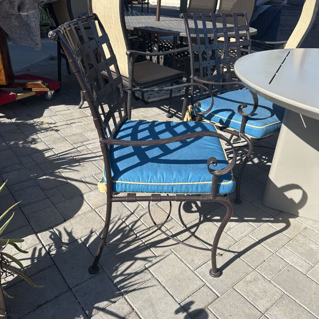 OW Lee Iron Dining Chairs W/ Blue Cushions- Set of 4