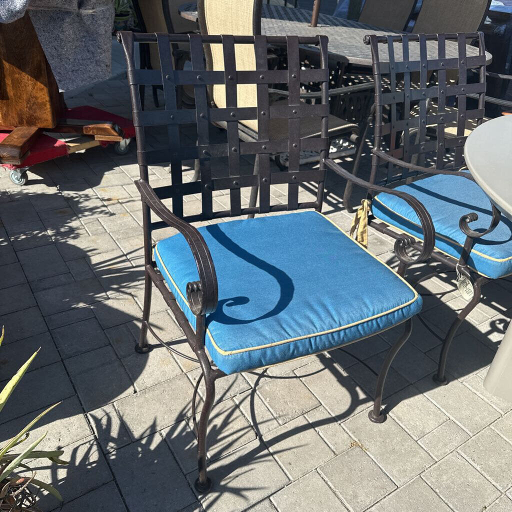 OW Lee Iron Dining Chairs W/ Blue Cushions- Set of 6