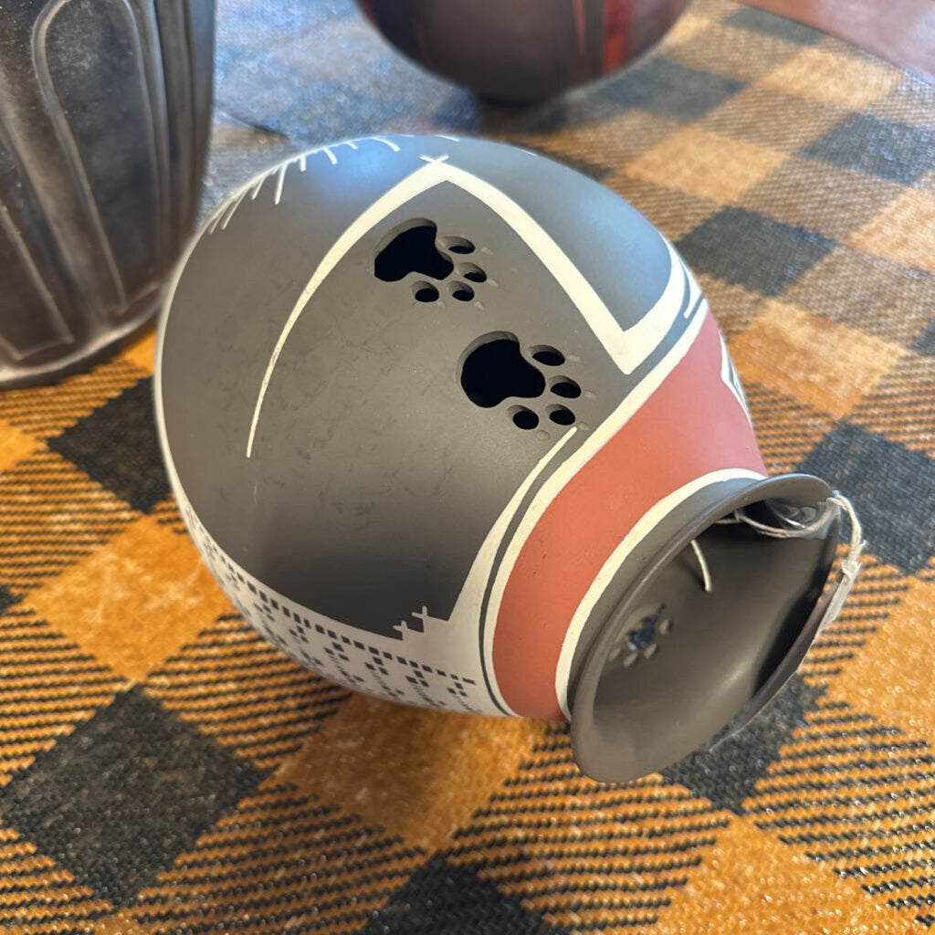 Signed Quezada Grey Paw Cut Out Vase W/ Stand - 12"