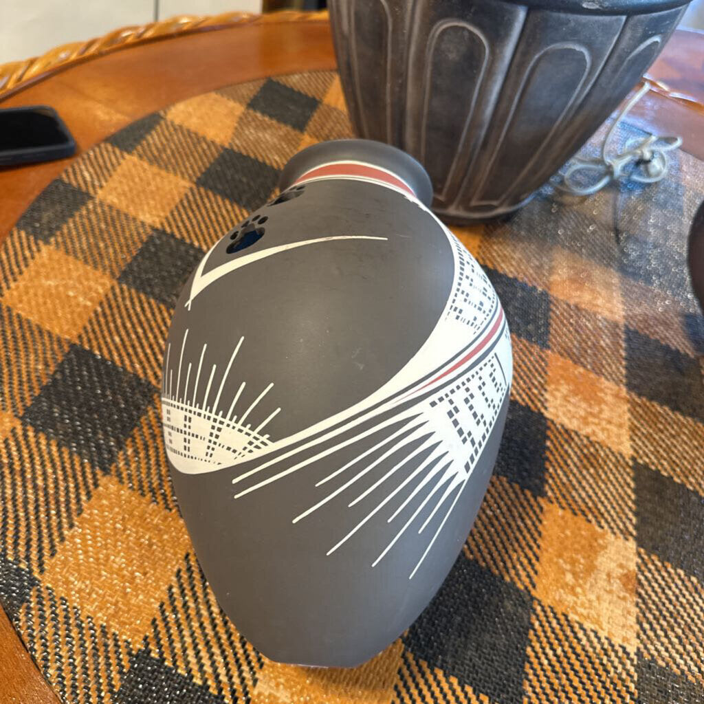 Signed Quezada Grey Paw Cut Out Vase W/ Stand - 12"