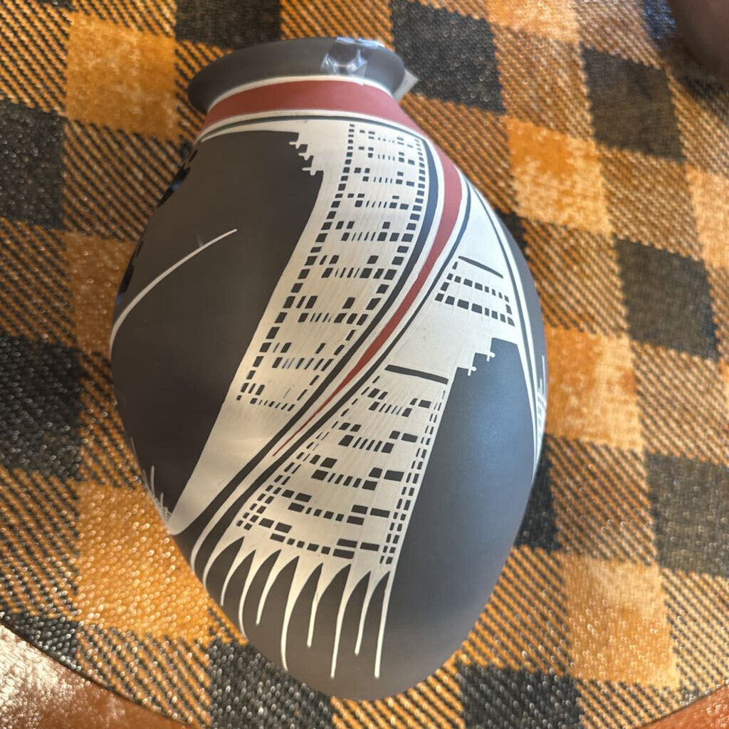 Signed Quezada Grey Paw Cut Out Vase W/ Stand - 12"
