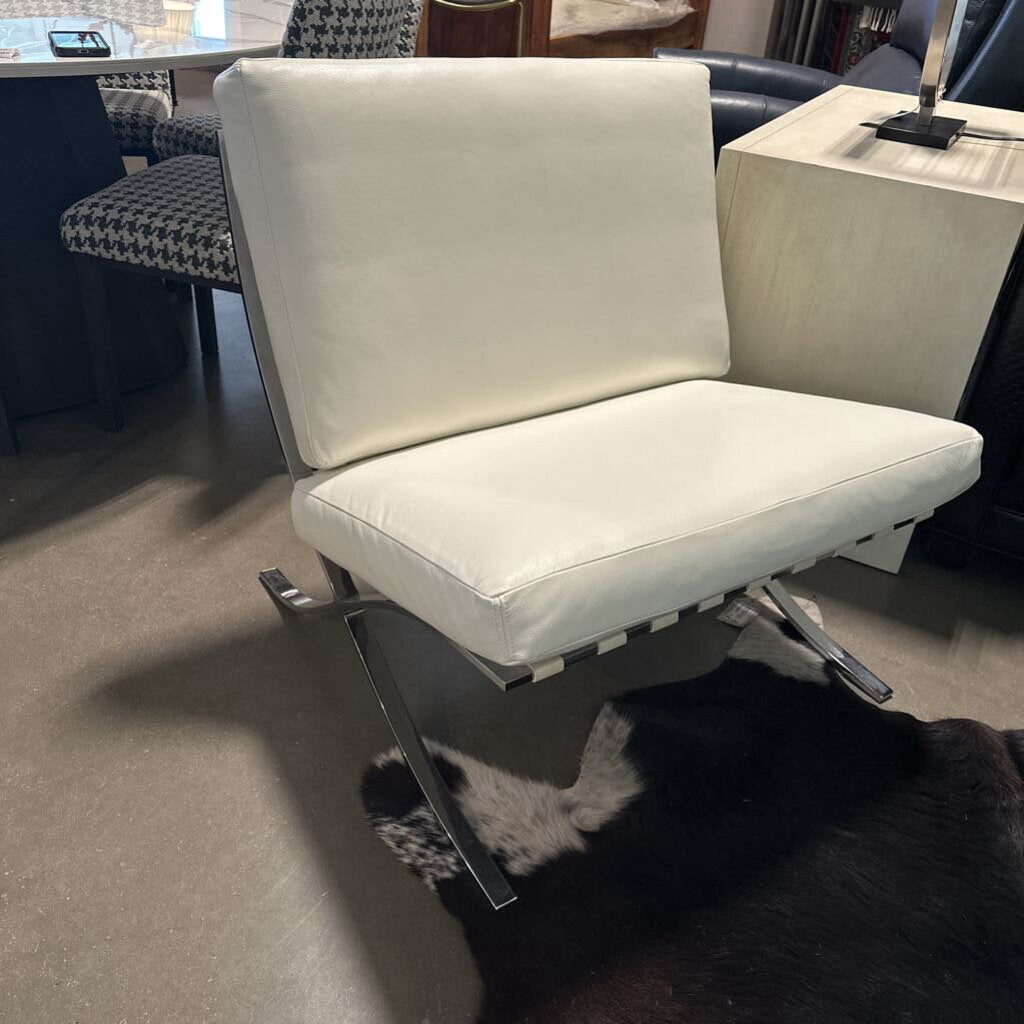 White Leather Barcelona Style Chair