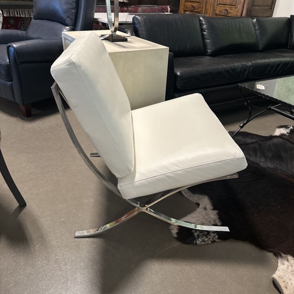 White Leather Barcelona Style Chair