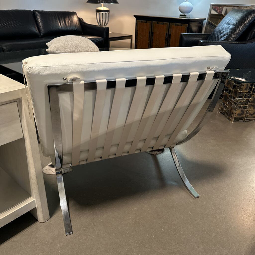 White Leather Barcelona Style Chair
