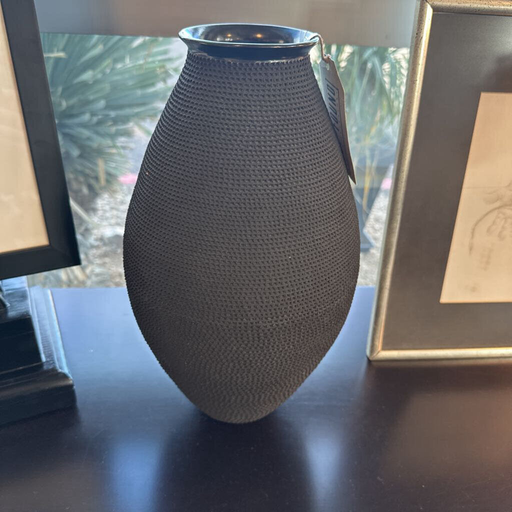 Black Textured Vase Signed by Ismael Sandoval - 14"