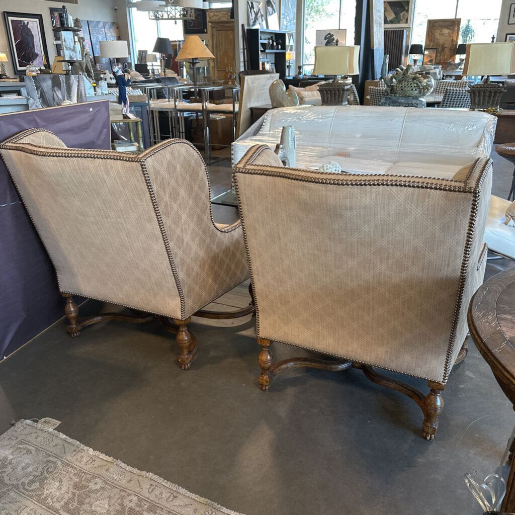 Custom Wingback Antique Frame Chair - Pair - AS IS
