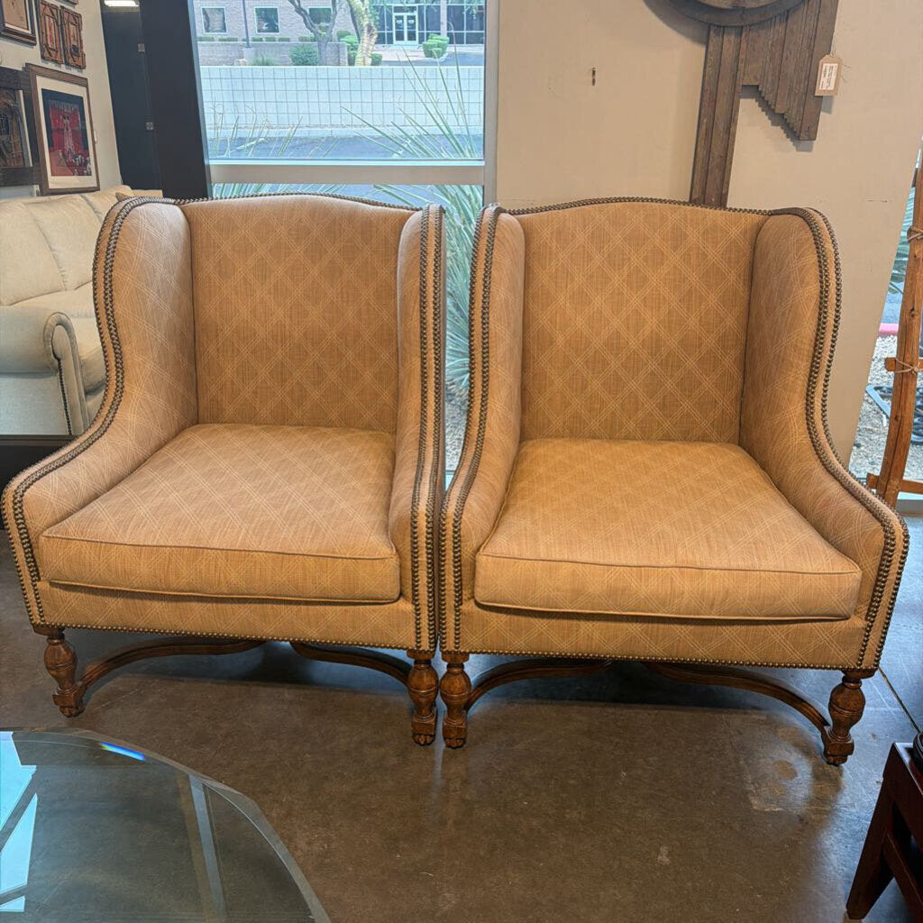 Custom Wingback Antique Frame Chair - Pair - AS IS