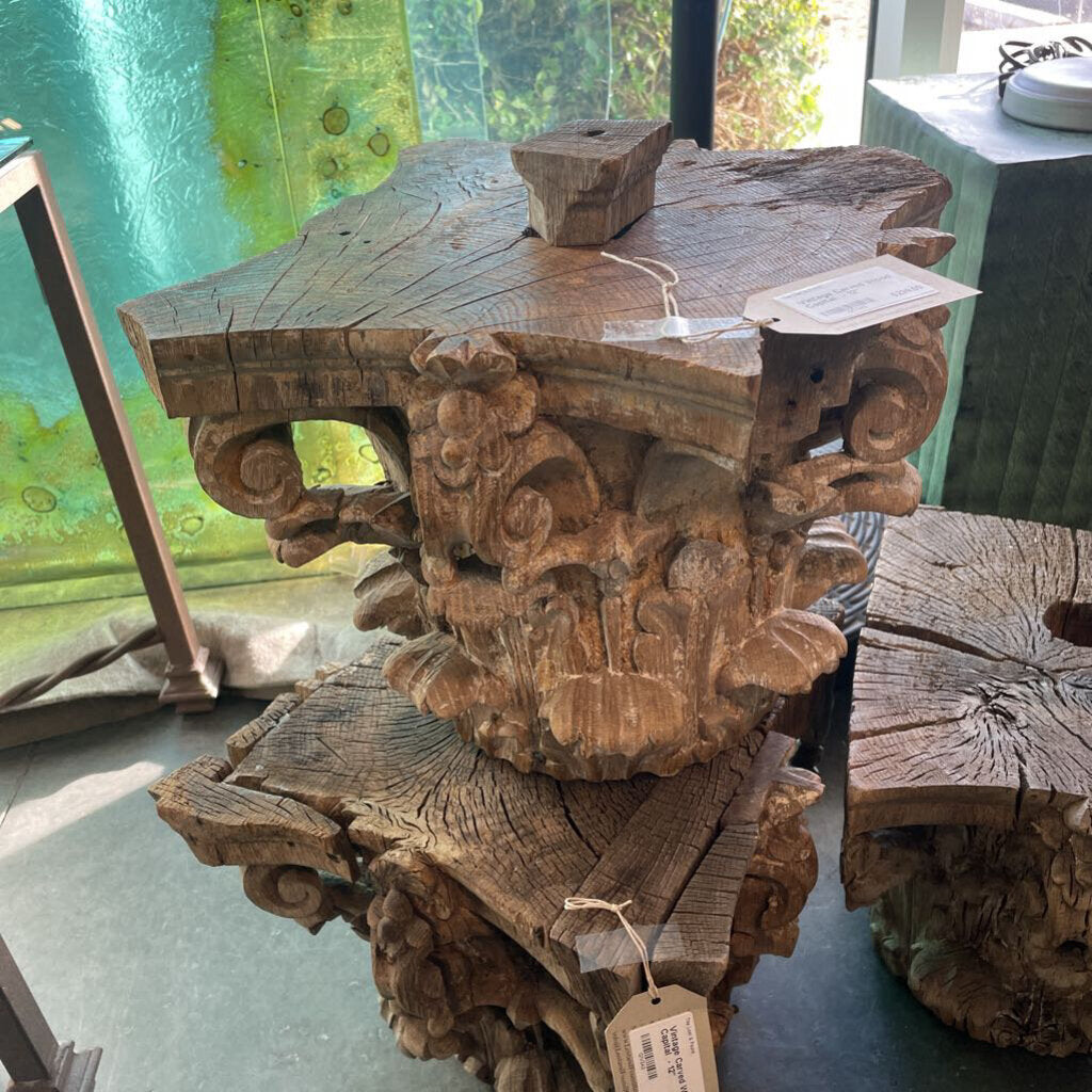 Vintage Carved Wood Capital - 12"