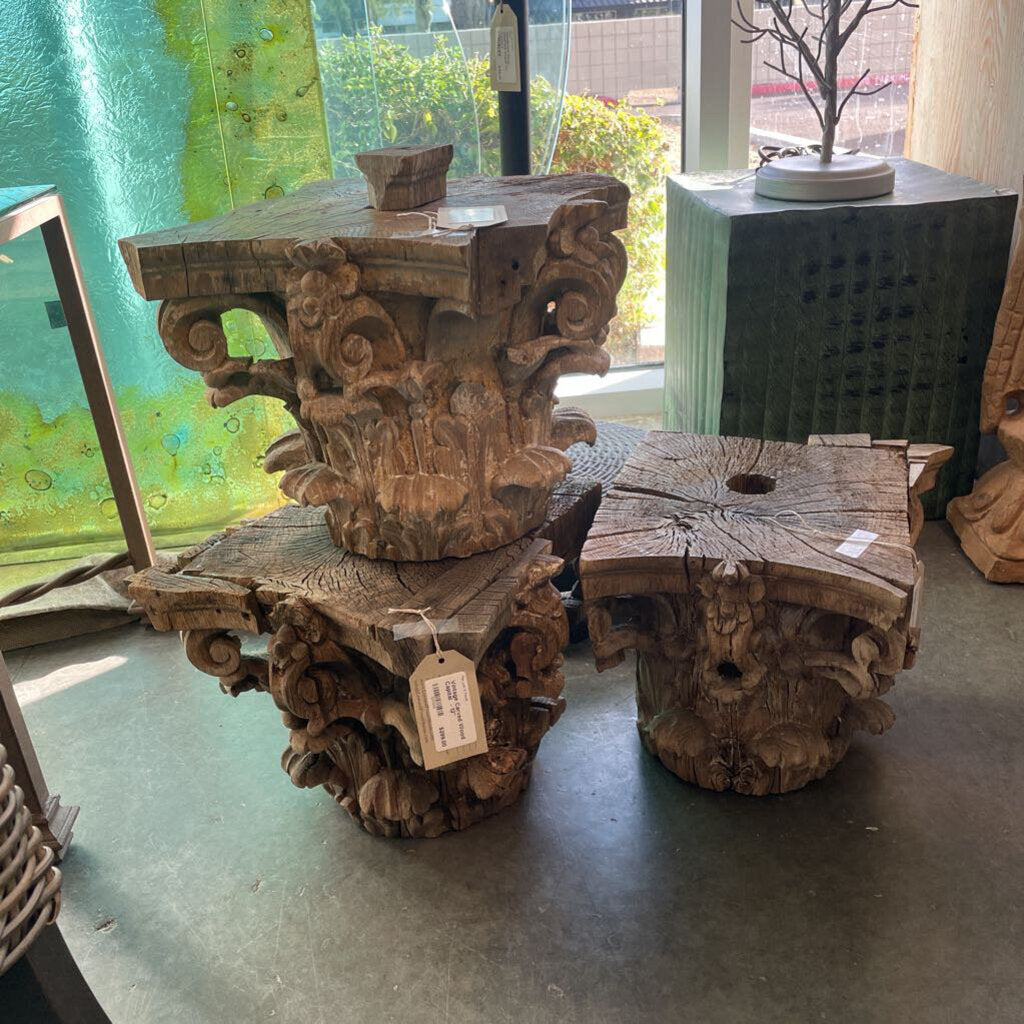 Vintage Carved Wood Capital - 12"