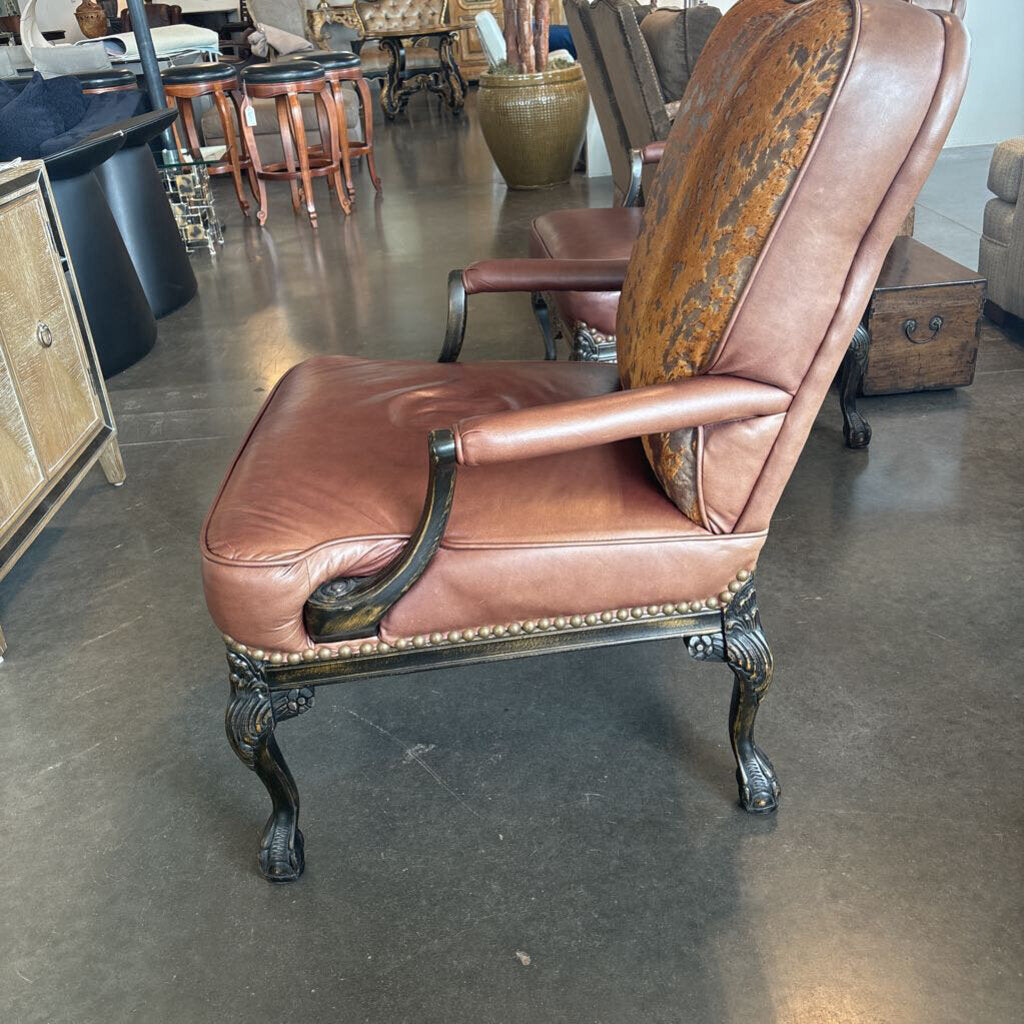 French Style Louis XV Leather Arm Chairs W/ Cowhide- 30X29X41H- Pair