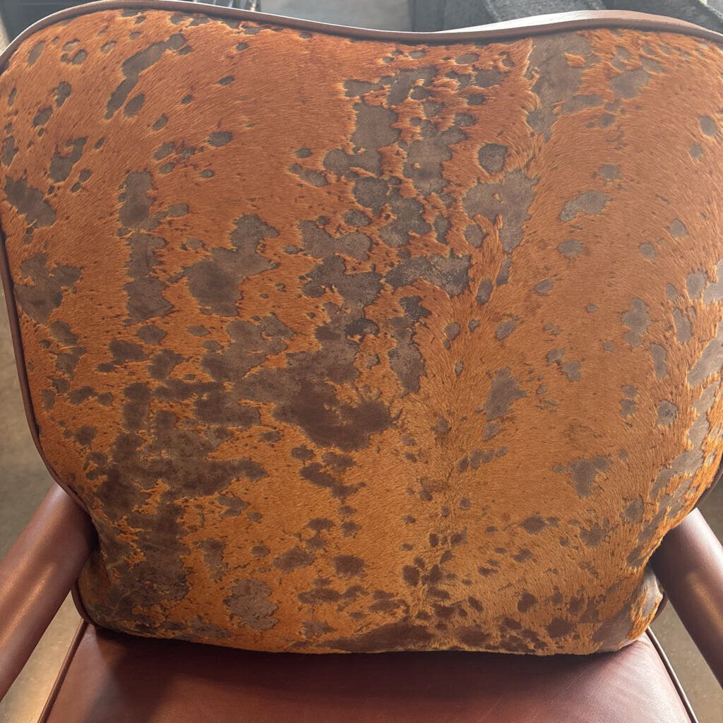 French Style Louis XV Leather Arm Chairs W/ Cowhide- 30X29X41H- Pair