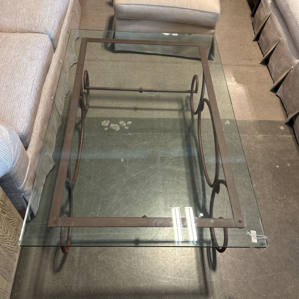 Wrought Iron & Glass Rectangular Coffee Table- 54X36X17.5H