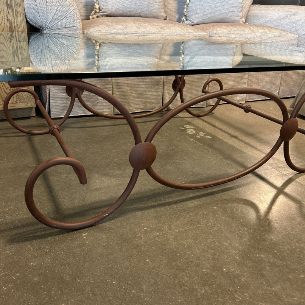 Wrought Iron & Glass Rectangular Coffee Table- 54X36X17.5H