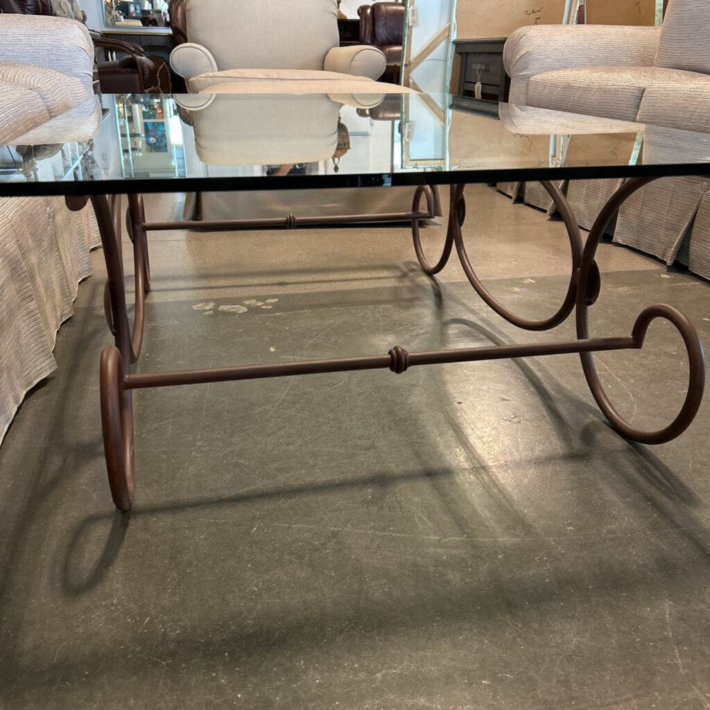 Wrought Iron & Glass Rectangular Coffee Table- 54X36X17.5H