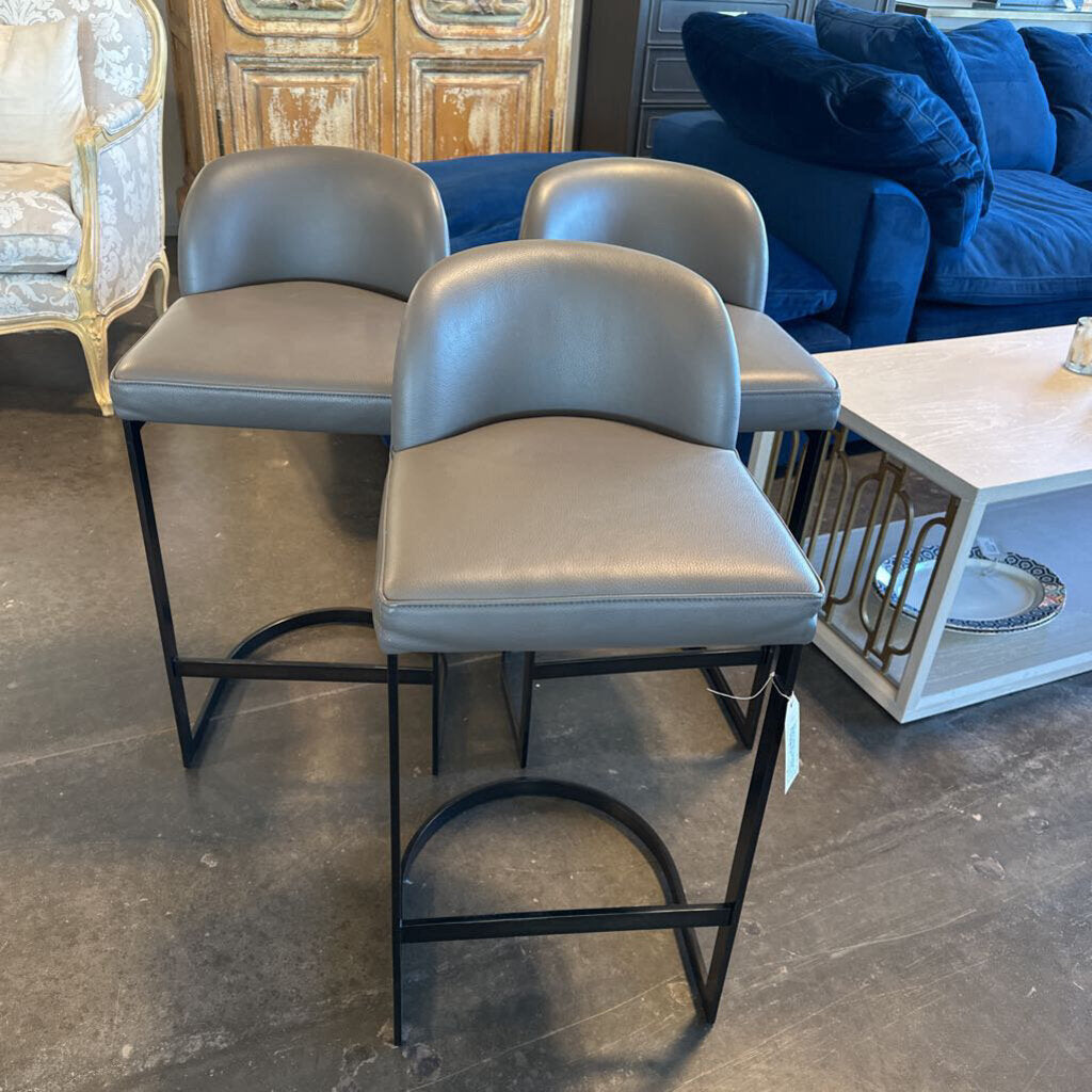 Restoration Hardware 1960s Leather Counter Stool - Set of 3