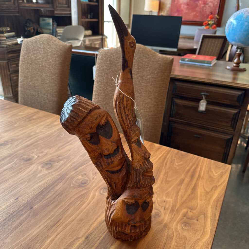 Wooden 5 Faces Sculpture - 22"