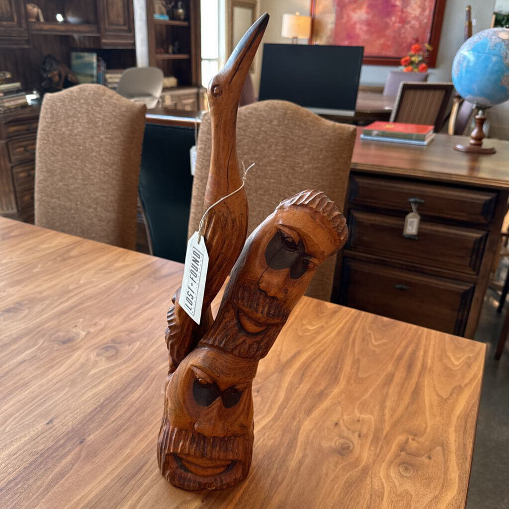 Wooden 5 Faces Sculpture - 22"