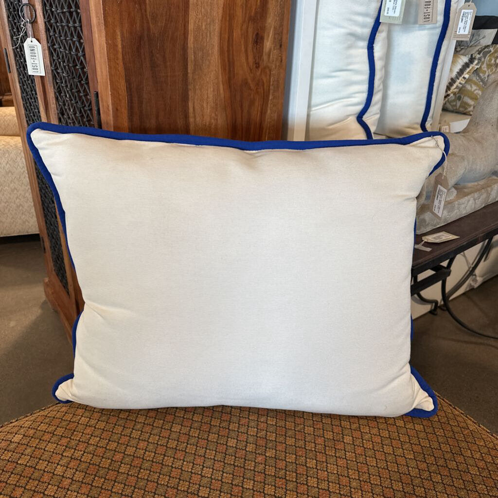 Custom White Pillows W/ Navy Blue Trim - 30X20