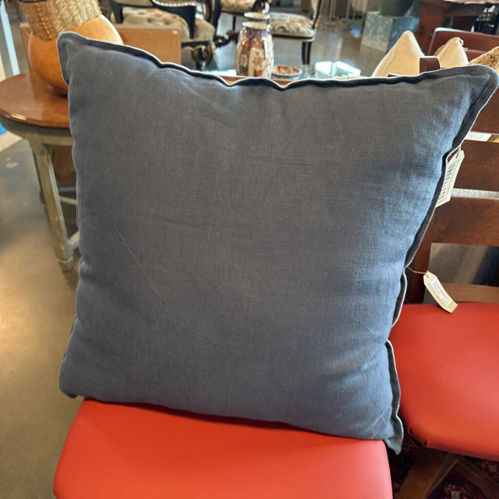 Navy & Light Blue Linen Pillow - 22X22