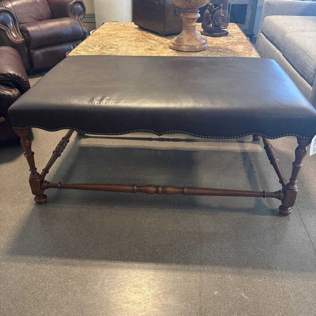 Vintage Leather Upholstered Ottoman- 30X48X20.5H- AS IS