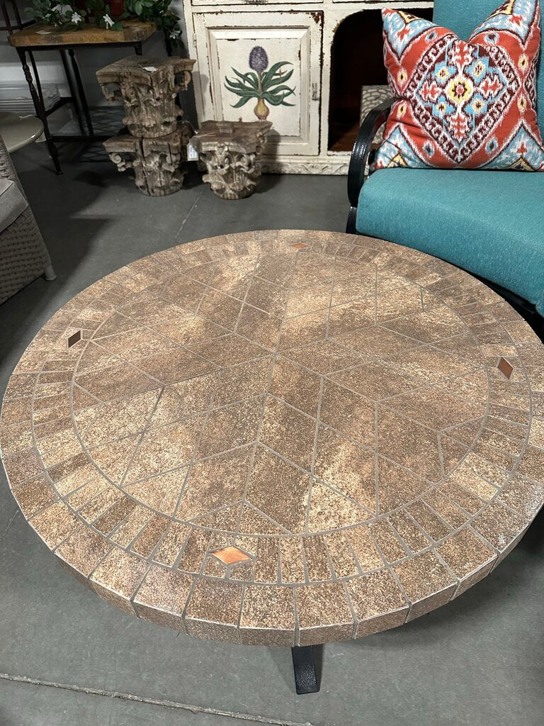 Patio Furniture Round Iron & Tile Coffee Table- 36X19.5H