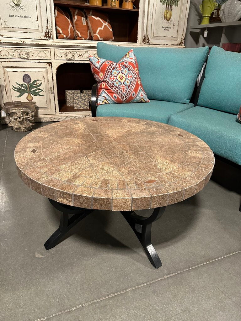 Patio Furniture Round Iron & Tile Coffee Table- 36X19.5H