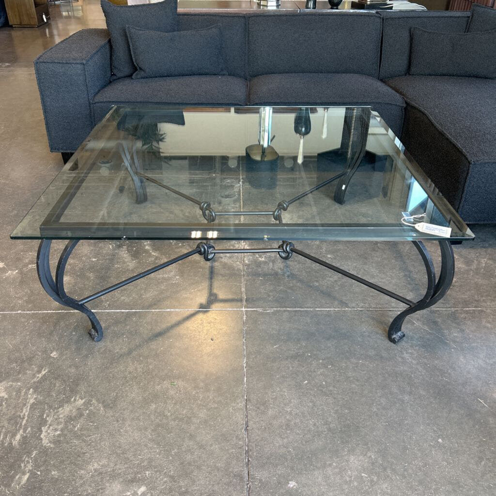 Black Wrought Iron Coffee Table W/Glass- 48X48X18H-AS IS