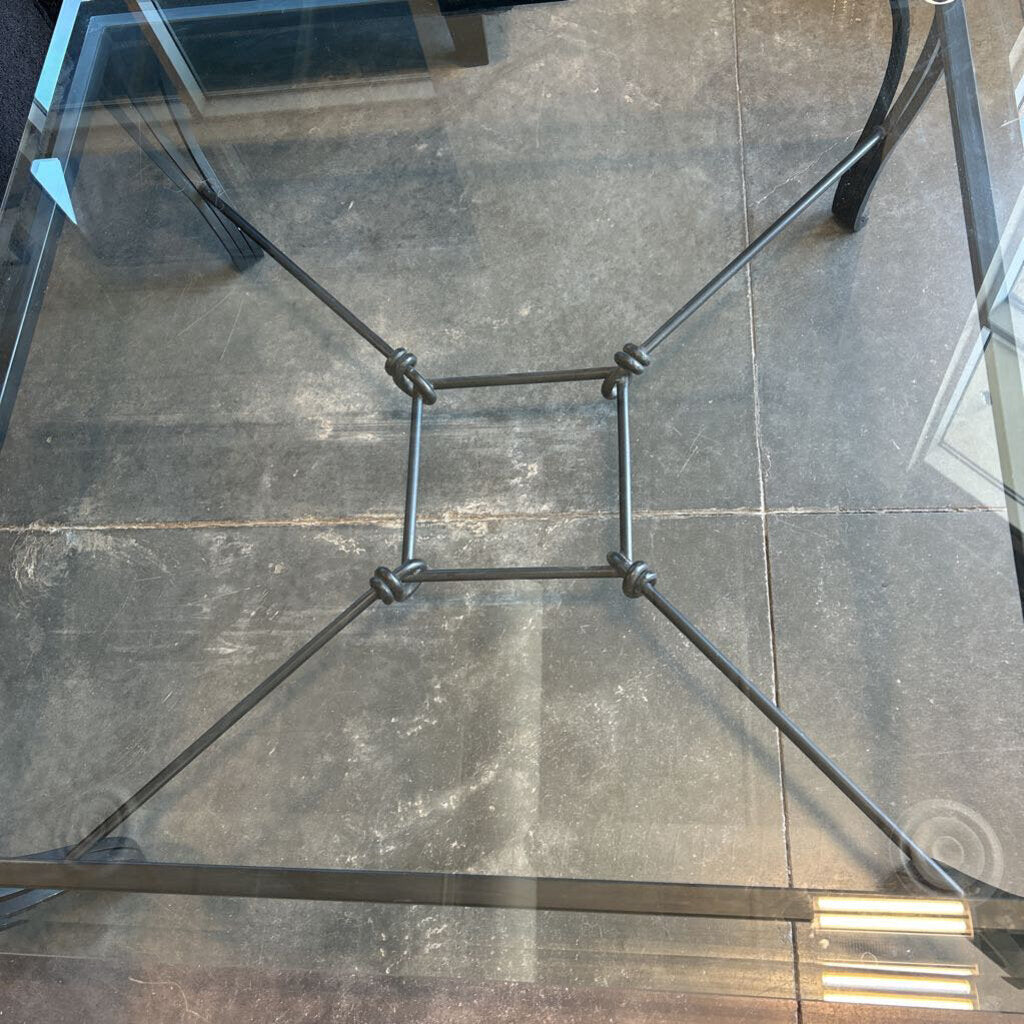 Black Wrought Iron Coffee Table W/Glass- 48X48X18H-AS IS