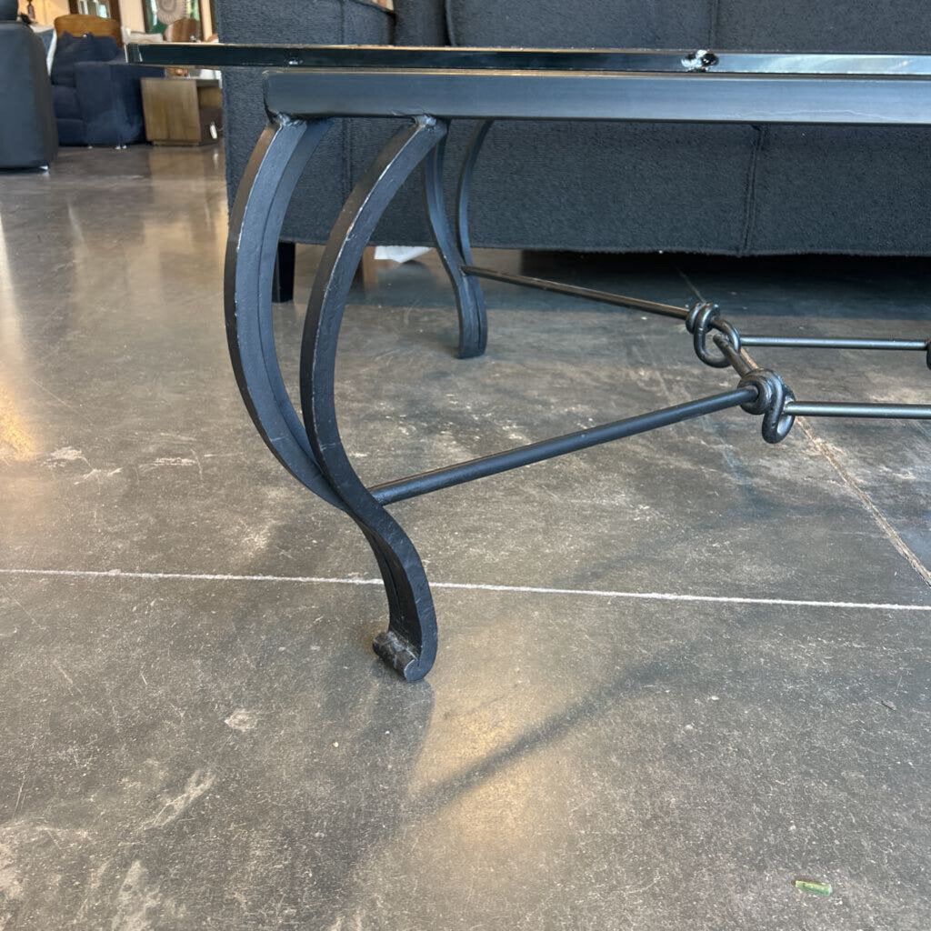 Black Wrought Iron Coffee Table W/Glass- 48X48X18H-AS IS