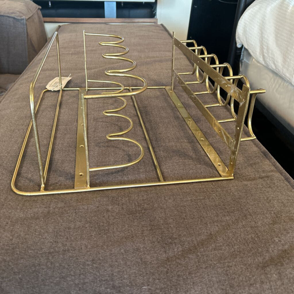 Brass Wall Mounted Wine Rack W/ 2 Shelves