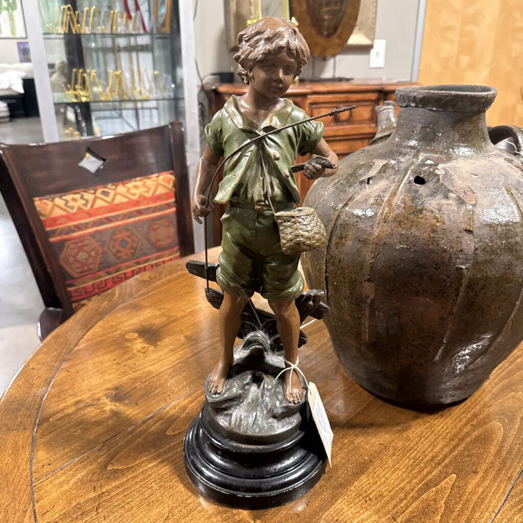 Bonne Peche By L. & F. Moreau Bronze Statue- 7X7X18H